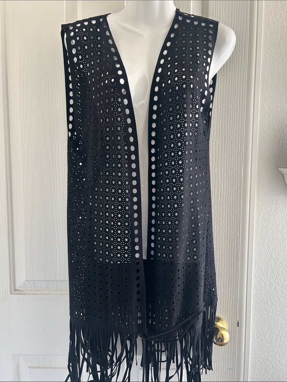 Country Road Black Laser-Cut Fringe Vest
